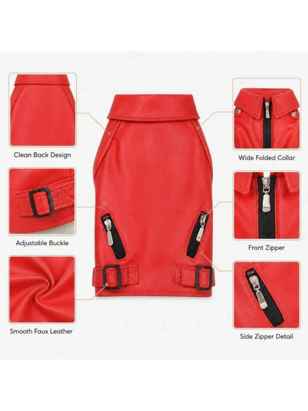 Stylish Dog Leather Jacket - Warm Windproof Coat for Small to Large Dogs, Red XS